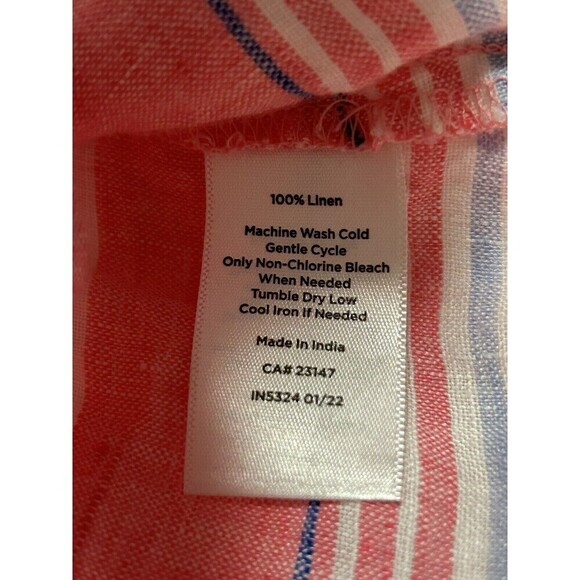 TALBOTS 100% Linen Pink White Stripe Cap Sleeve Tunic Top M - Picture 5 of 7